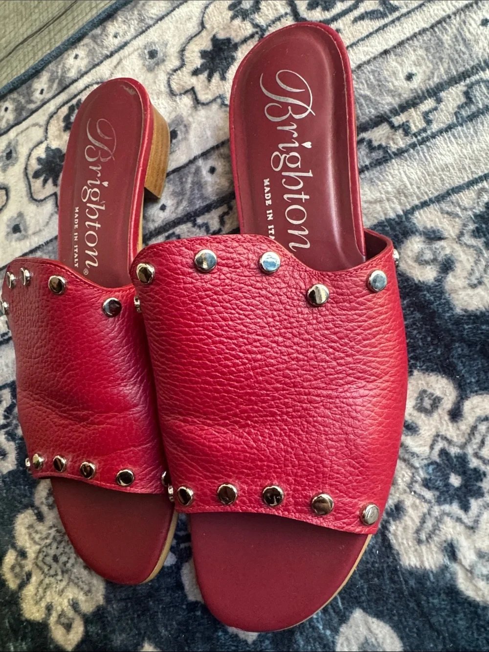 Brighton made in Italy Red Leather Stud Slide Mules - Picture 3 of 11